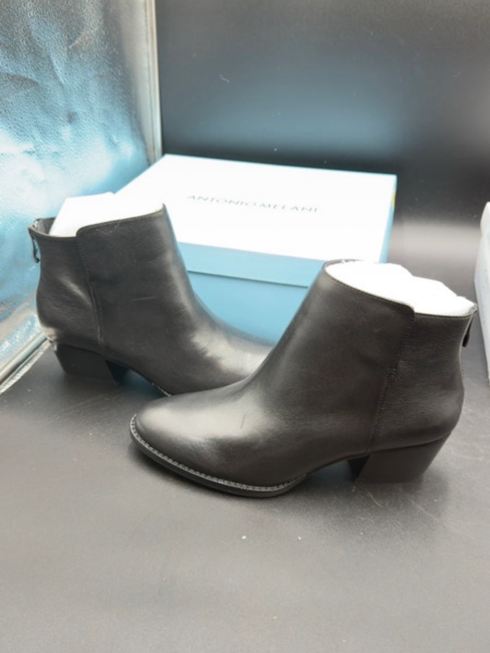 ANTONIO MELANI Black Leather Ankle Booties